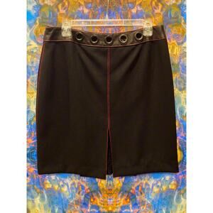 Sexy Slitted Lace & Leather Alberto Malaki Black Skirt w/Red Accent Stitching 12